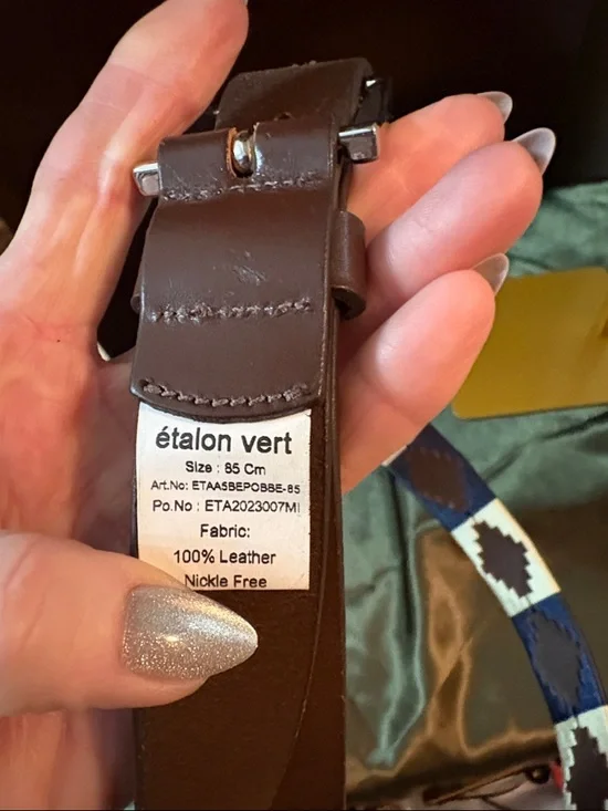 Woven Geometric Belt in Navy, Cream & Brown - Picture 3 of 5